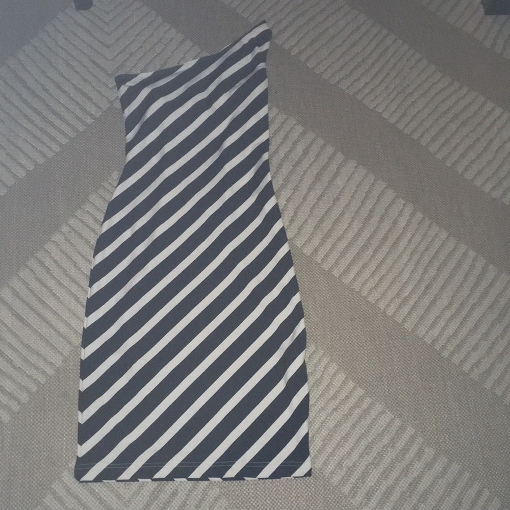 Black and white striped one shoulder dress